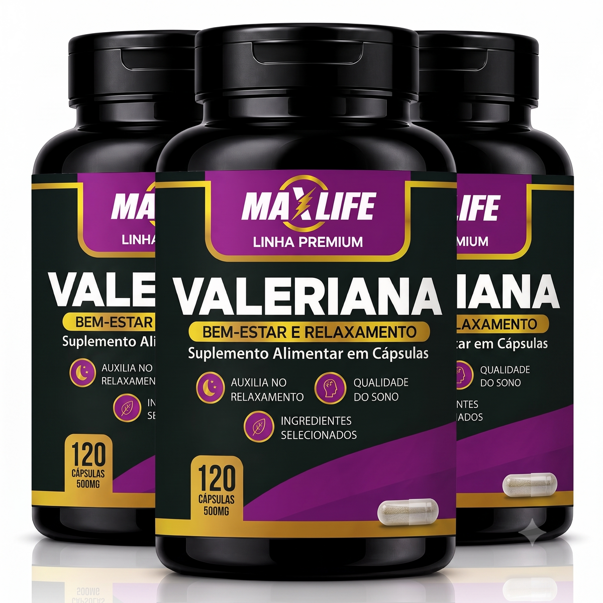 Valeriana - frasco de cápsulas MAXLIFE, Open7