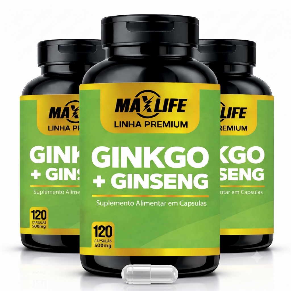 Ginkgo + Ginseng Linha Premium MAXLIFE 120 Cápsulas 500mg