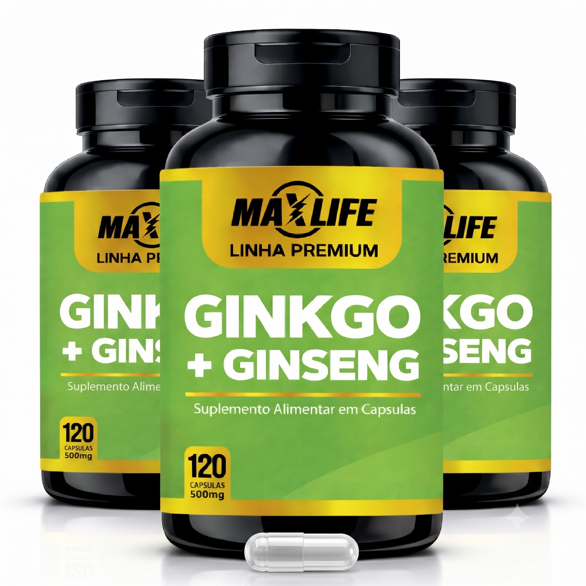 Ginkgo + Ginseng Linha Premium MAXLIFE 120 Cápsulas 500mg