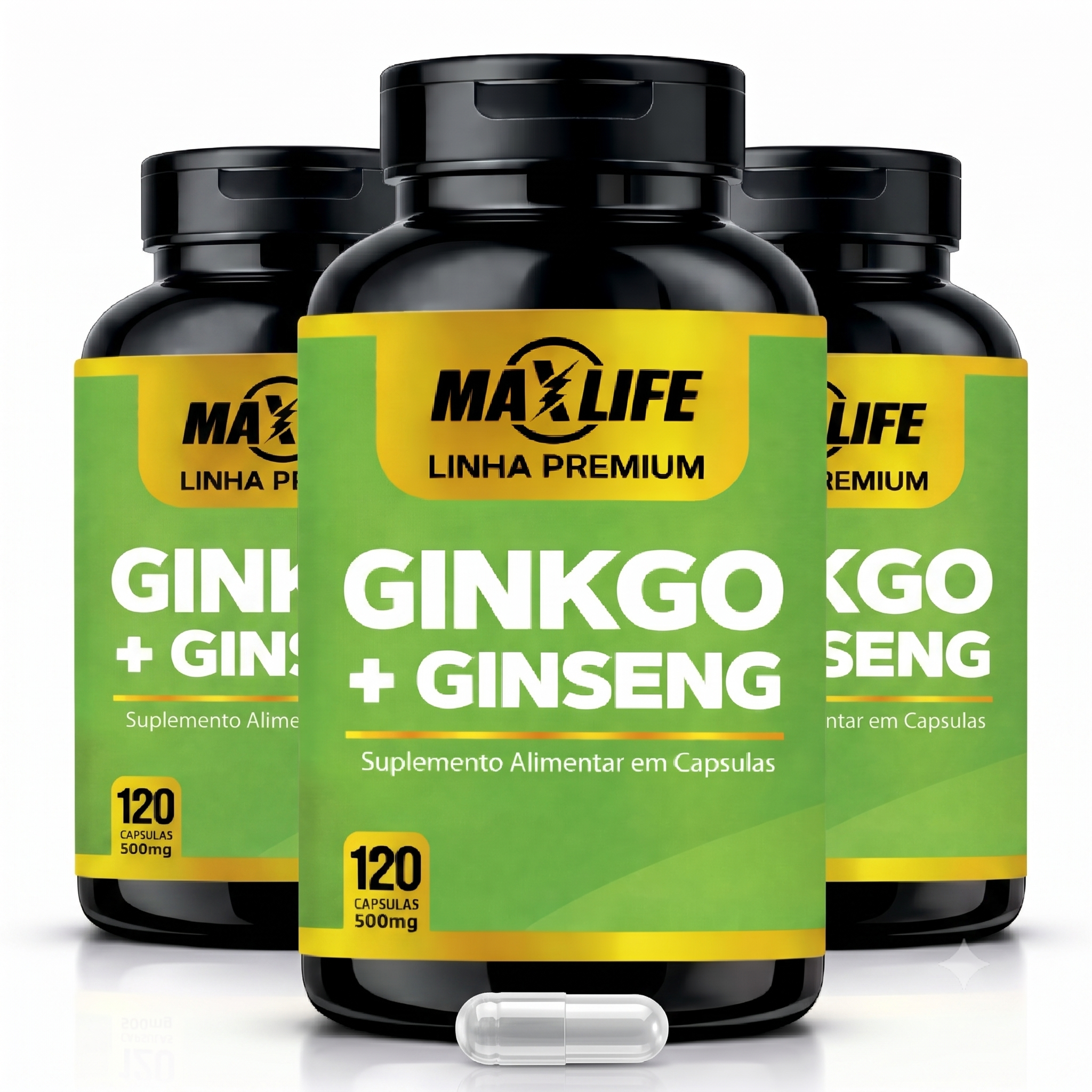 Ginkgo + Ginseng Linha Premium MAXLIFE 120 Cápsulas 500mg