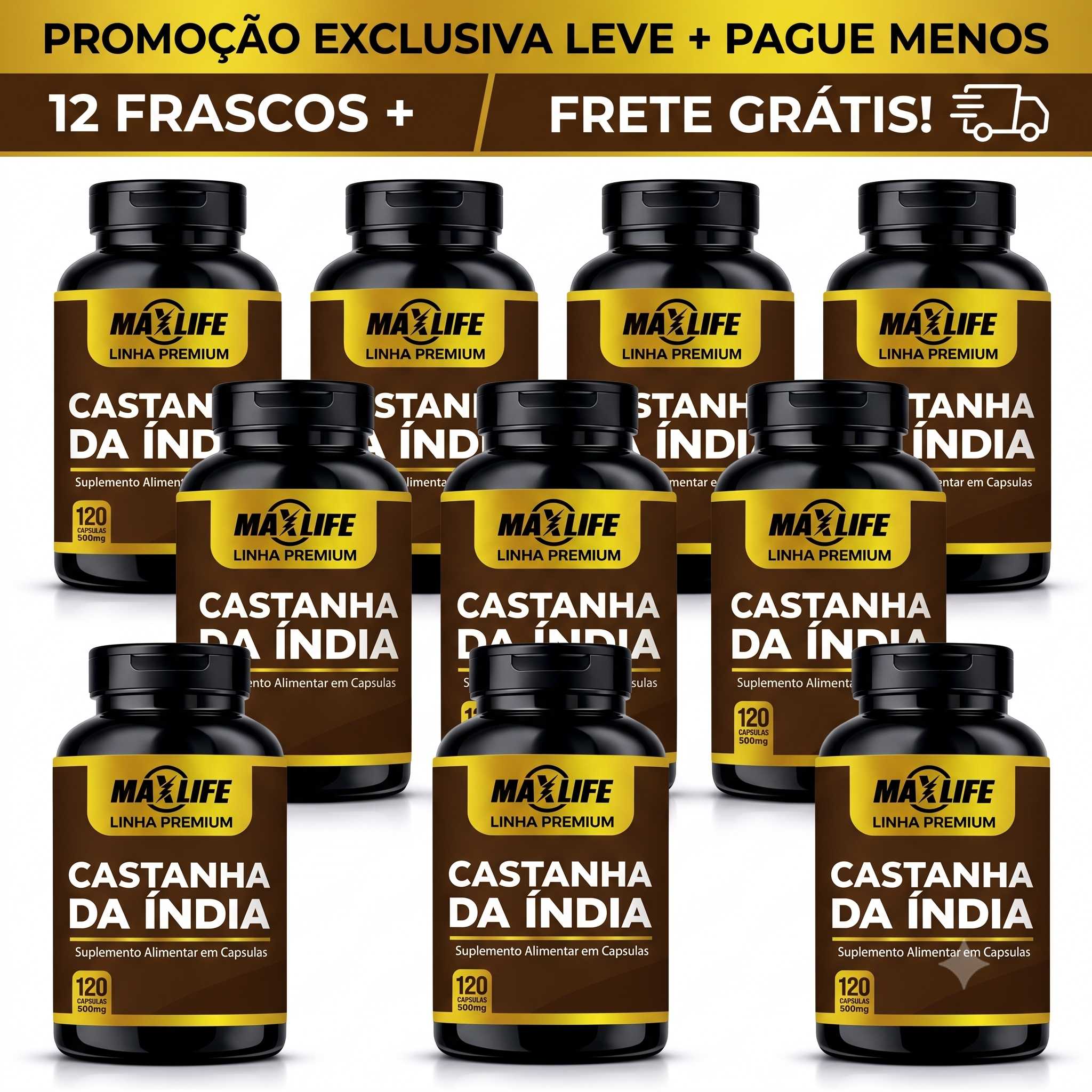 Castanha da Índia Linha Premium MAXLIFE 120 Cápsulas 500mg