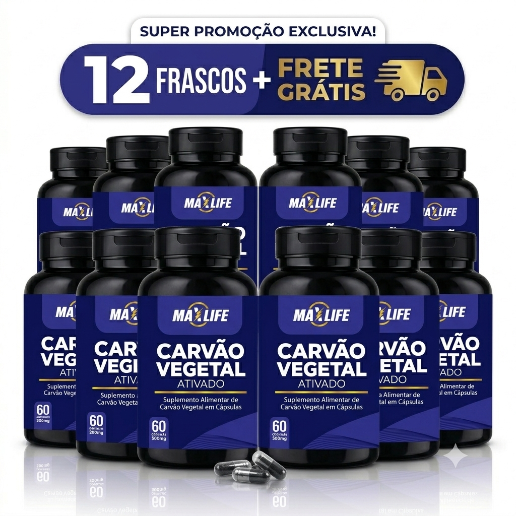 Carvão Vegetal Ativado MAXLIFE 60 Cápsulas 500mg
