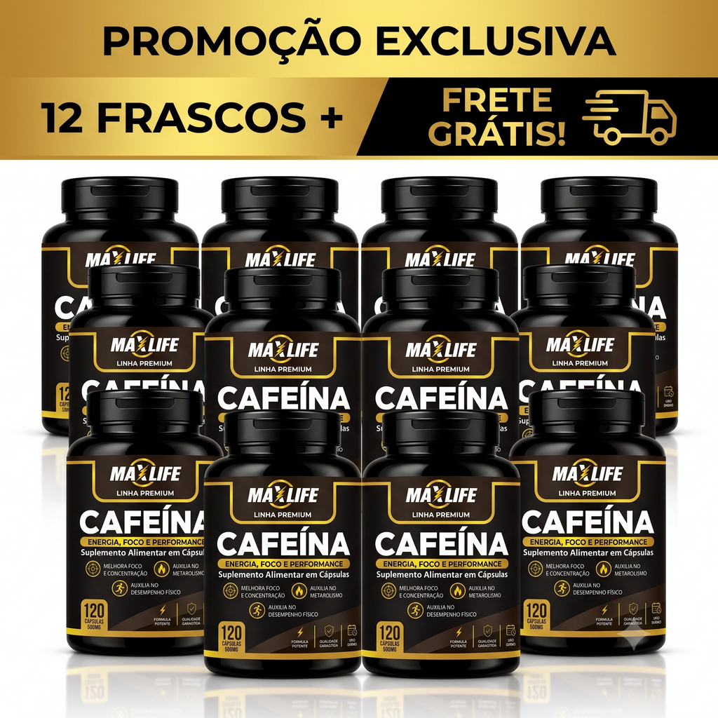 Cafeína Linha Premium MAXLIFE 120 Cápsulas 500mg