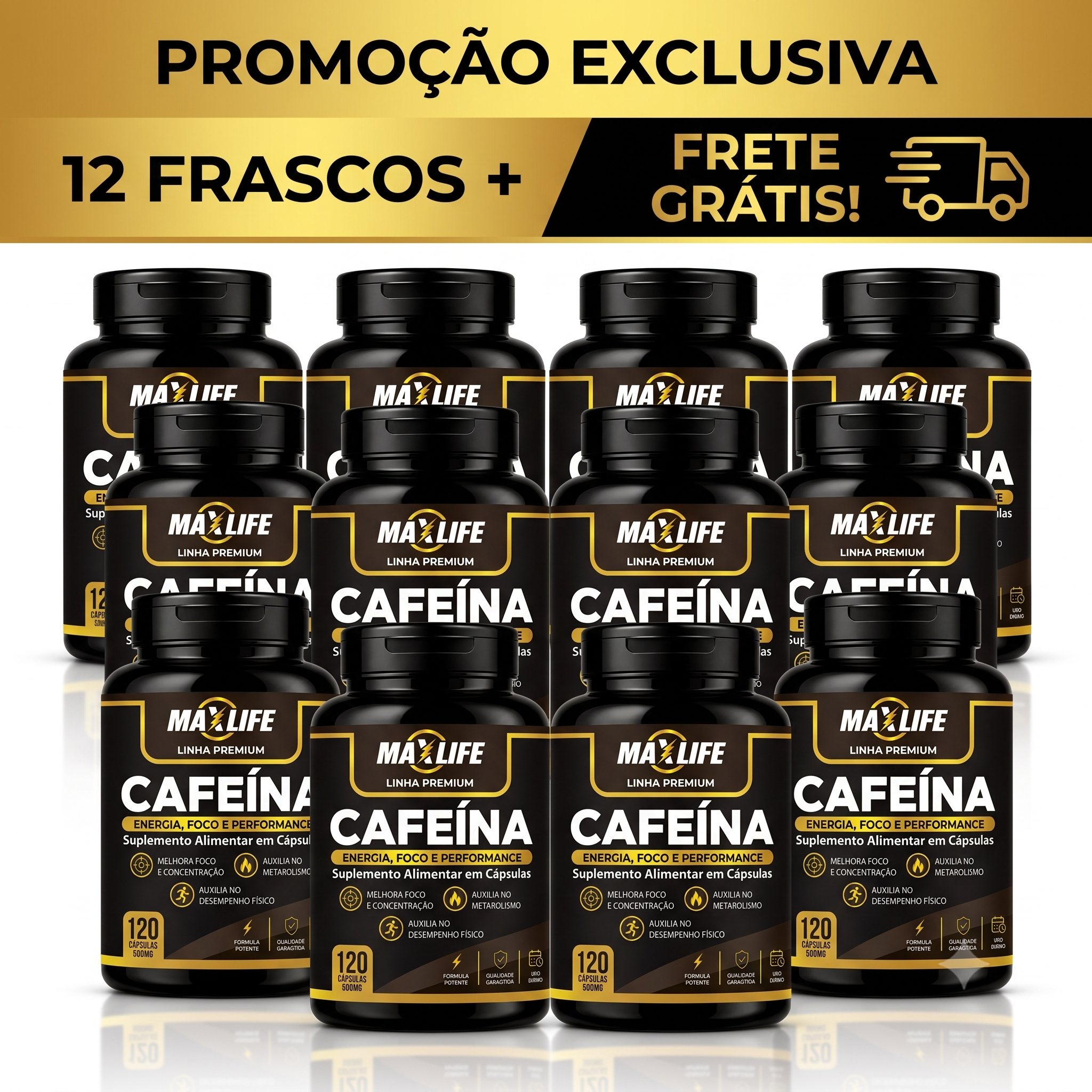 Cafeína Linha Premium MAXLIFE 120 Cápsulas 500mg