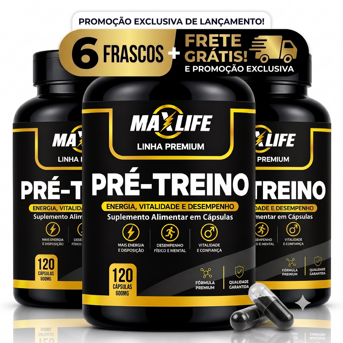 Pré-Treino Linha Premium MAXLIFE 120 Cápsulas 600mg