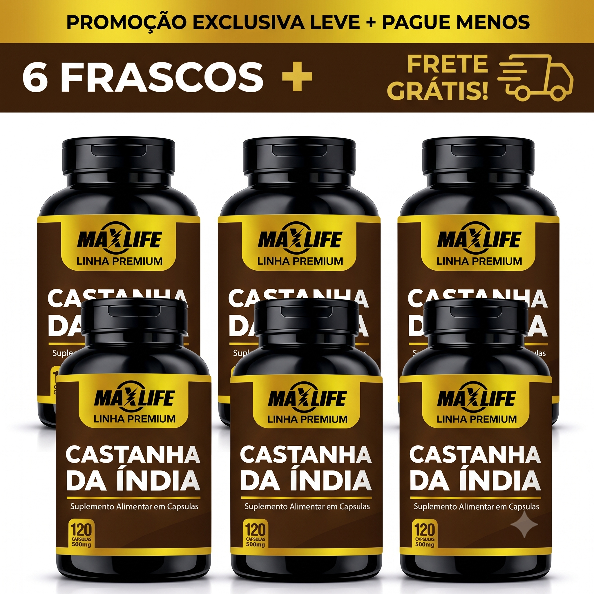 Castanha da Índia Linha Premium MAXLIFE 120 Cápsulas 500mg
