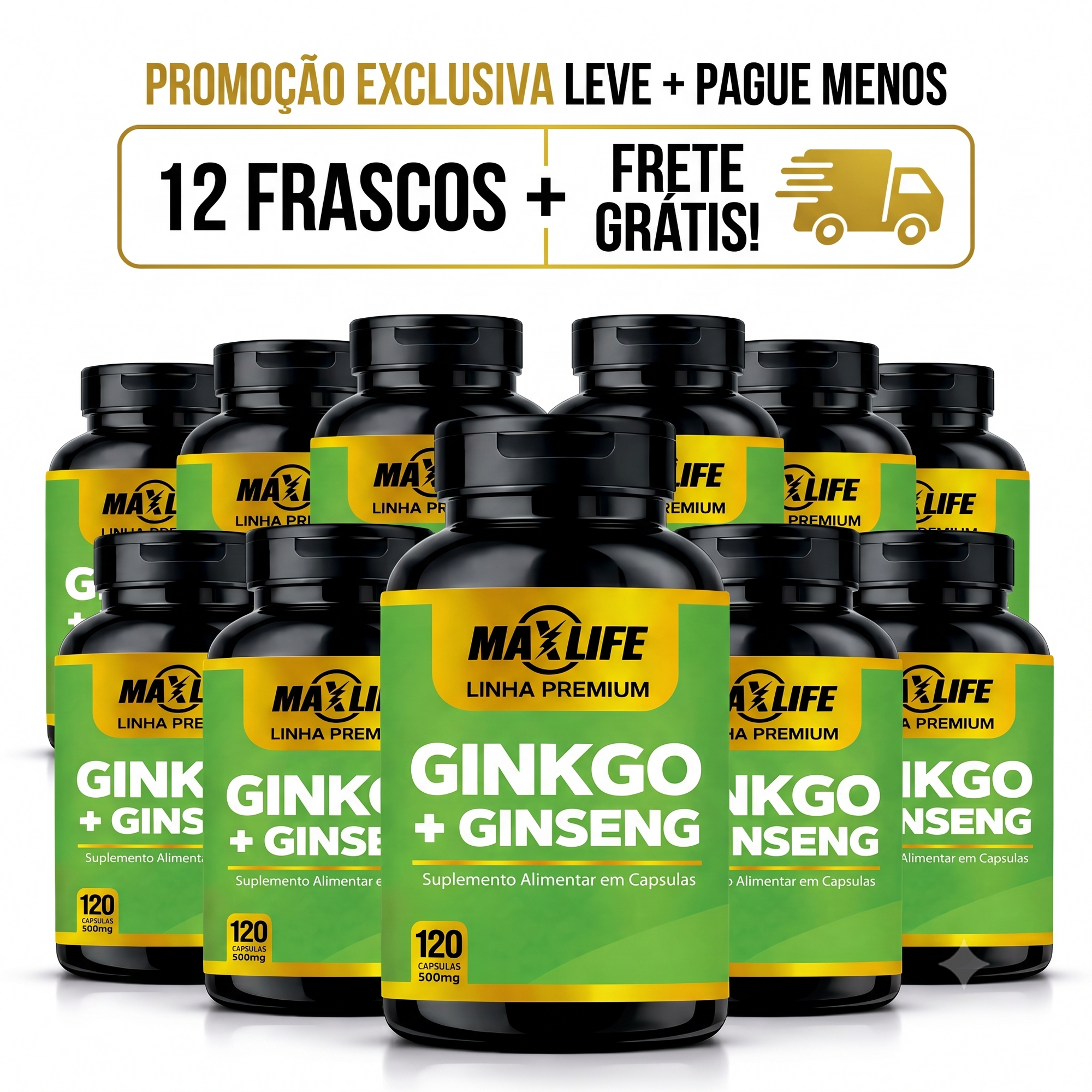 Ginkgo + Ginseng Linha Premium MAXLIFE 120 Cápsulas 500mg