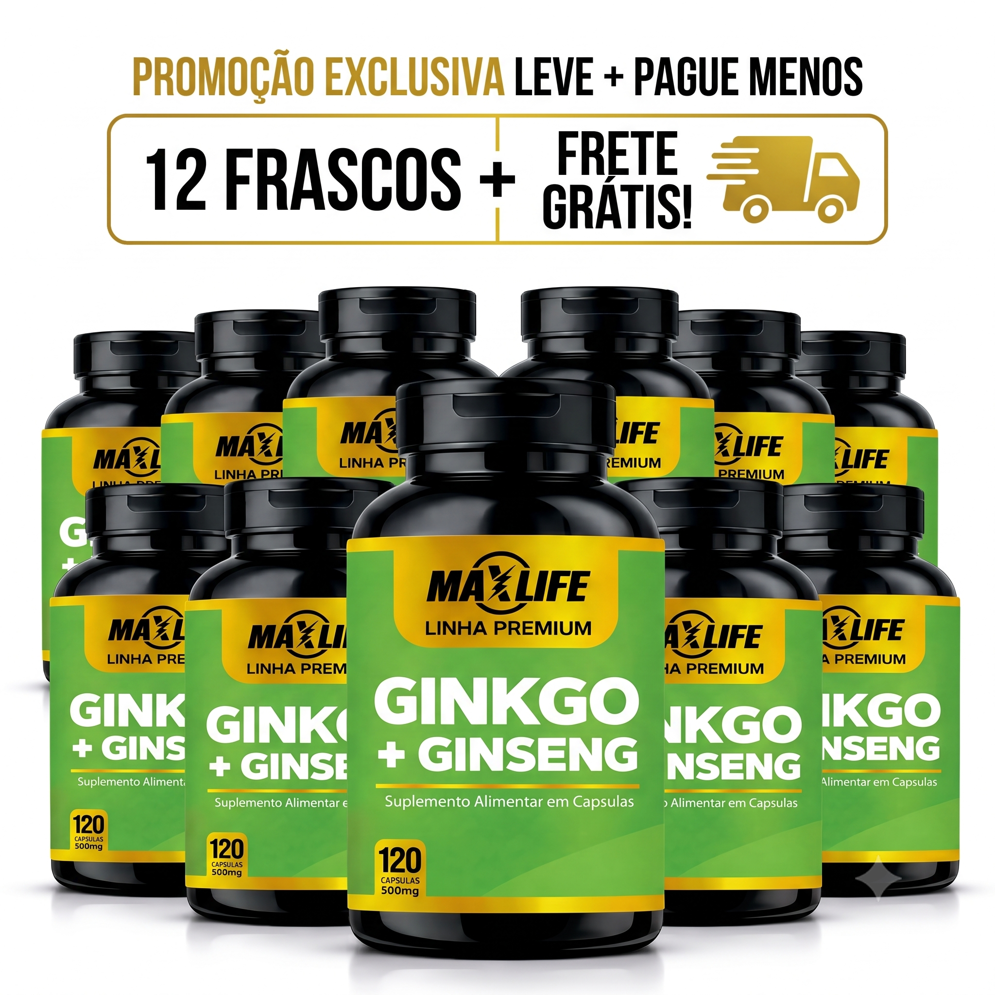Ginkgo + Ginseng Linha Premium MAXLIFE 120 Cápsulas 500mg