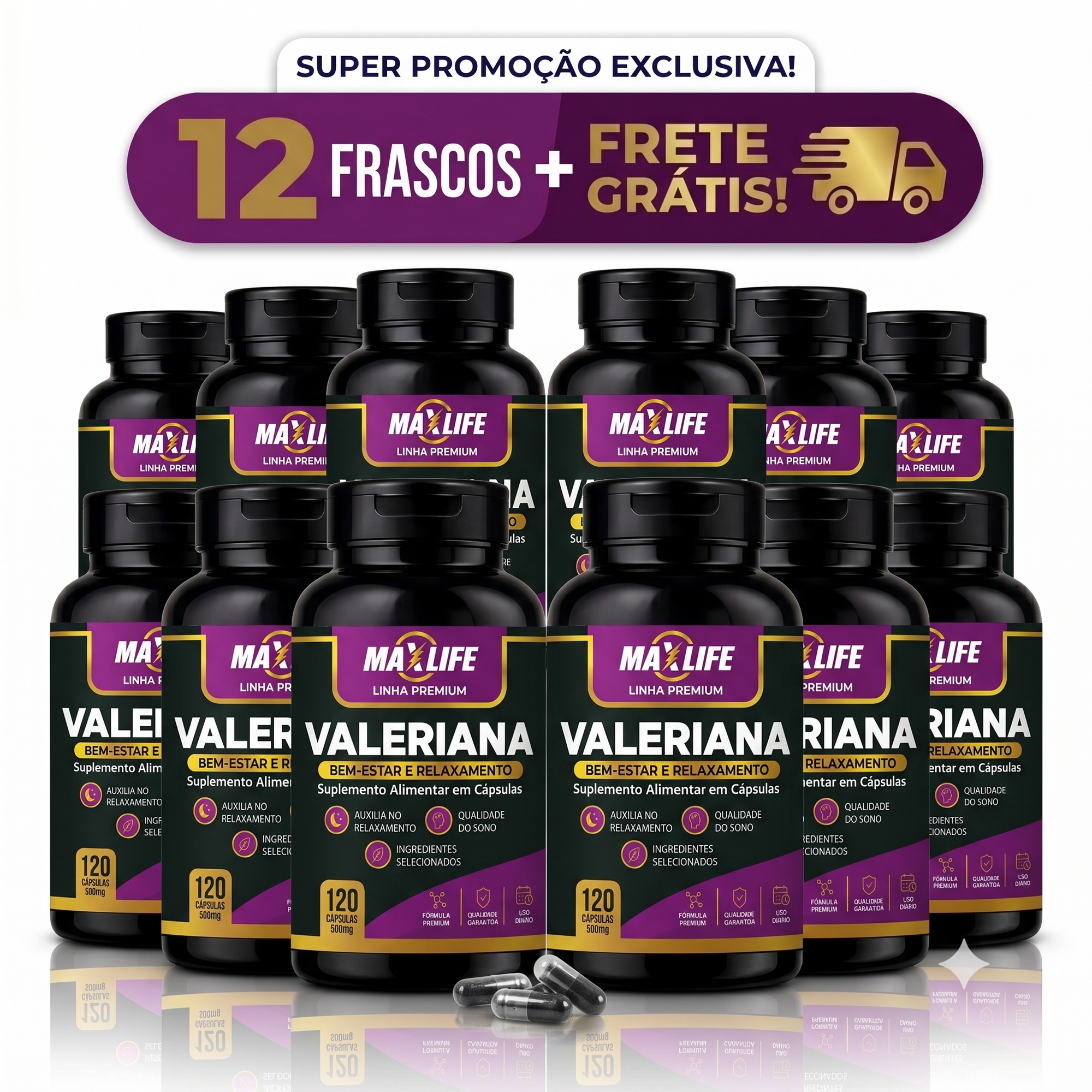Valeriana Linha Premium MAXLIFE 120 Cápsulas 500mg