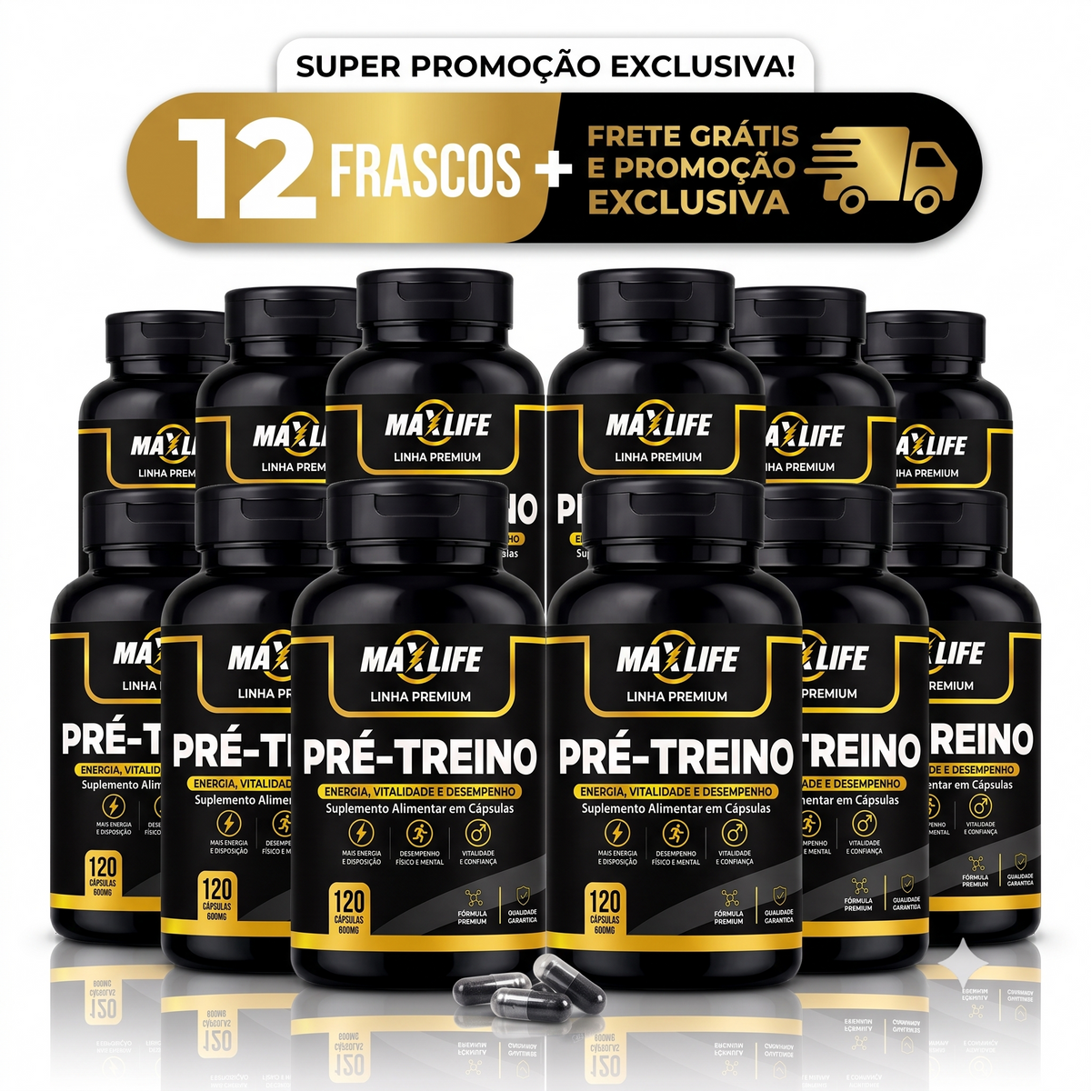 Pré-Treino Linha Premium MAXLIFE 120 Cápsulas 600mg