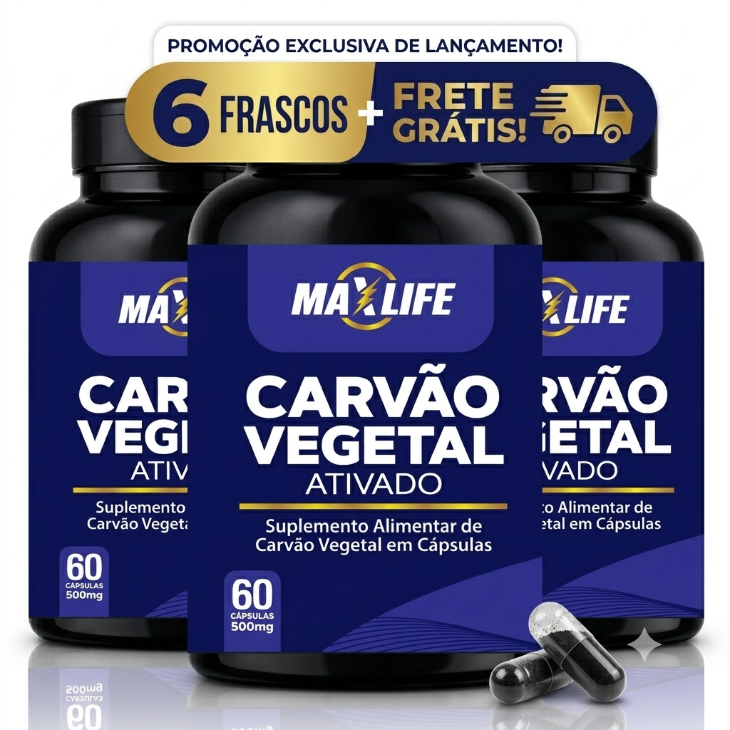Carvão Vegetal Ativado MAXLIFE 60 Cápsulas 500mg