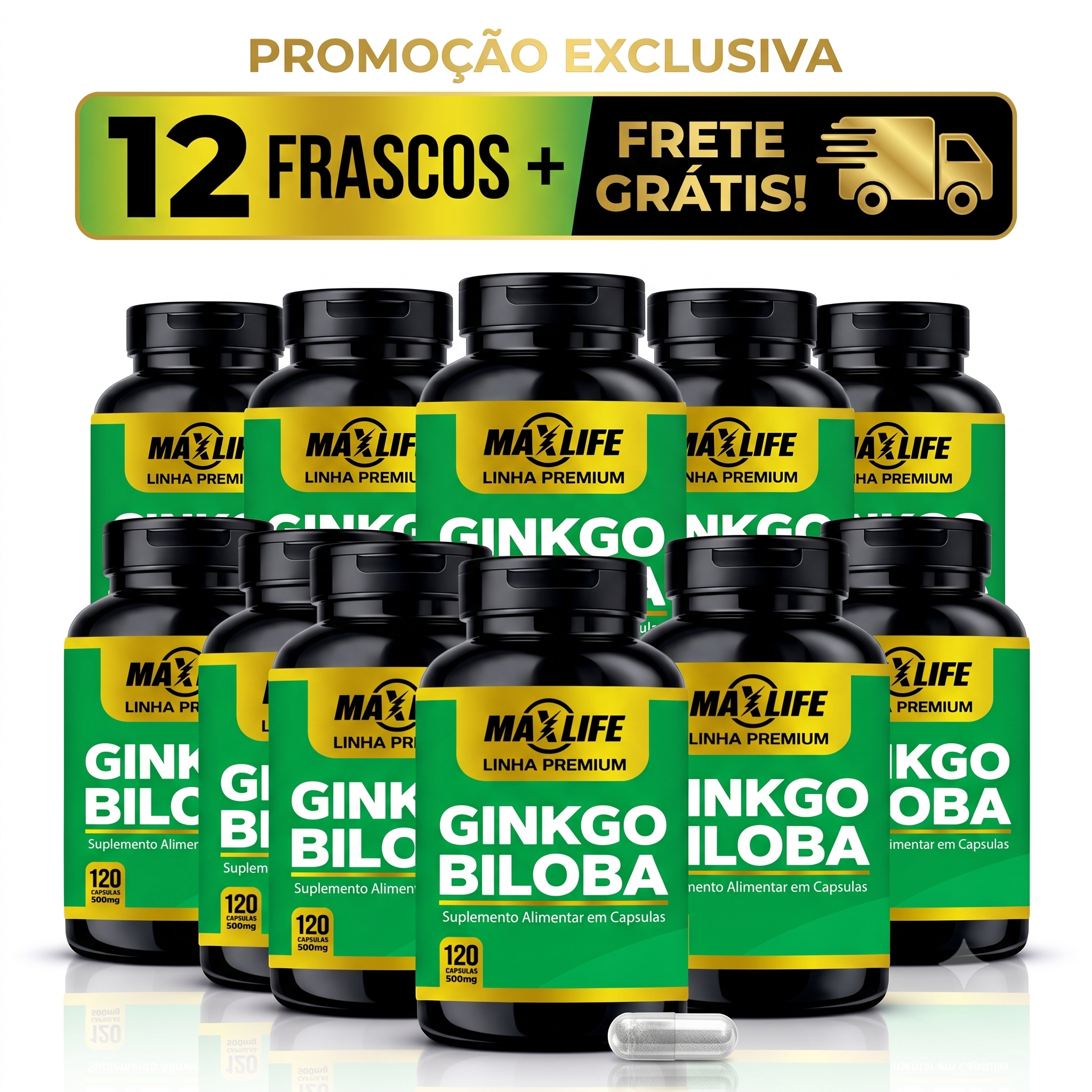 Ginkgo Biloba Linha Premium MAXLIFE 120 Cápsulas 500mg