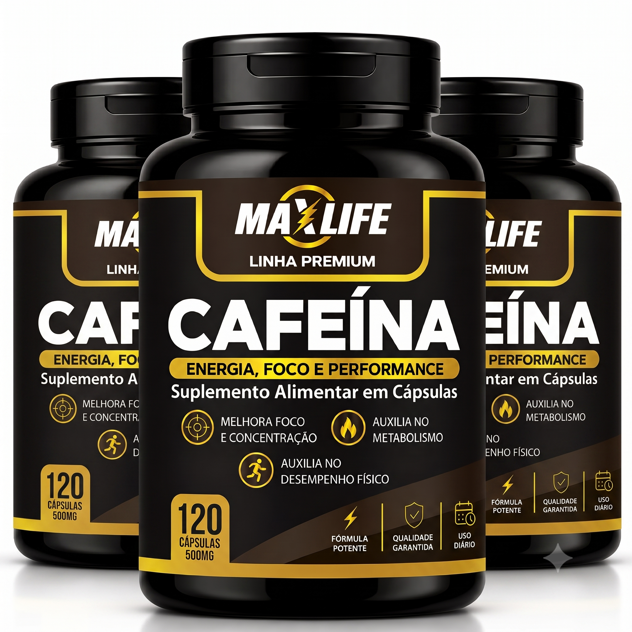 Cafeína Linha Premium MAXLIFE 120 Cápsulas 500mg