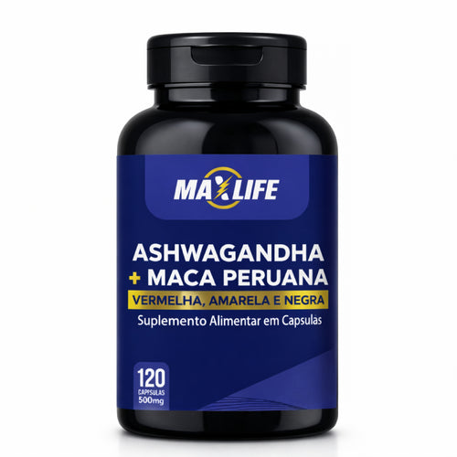 Ashwagandha + Maca Peruana Vermelha, Amarela e Negra.
