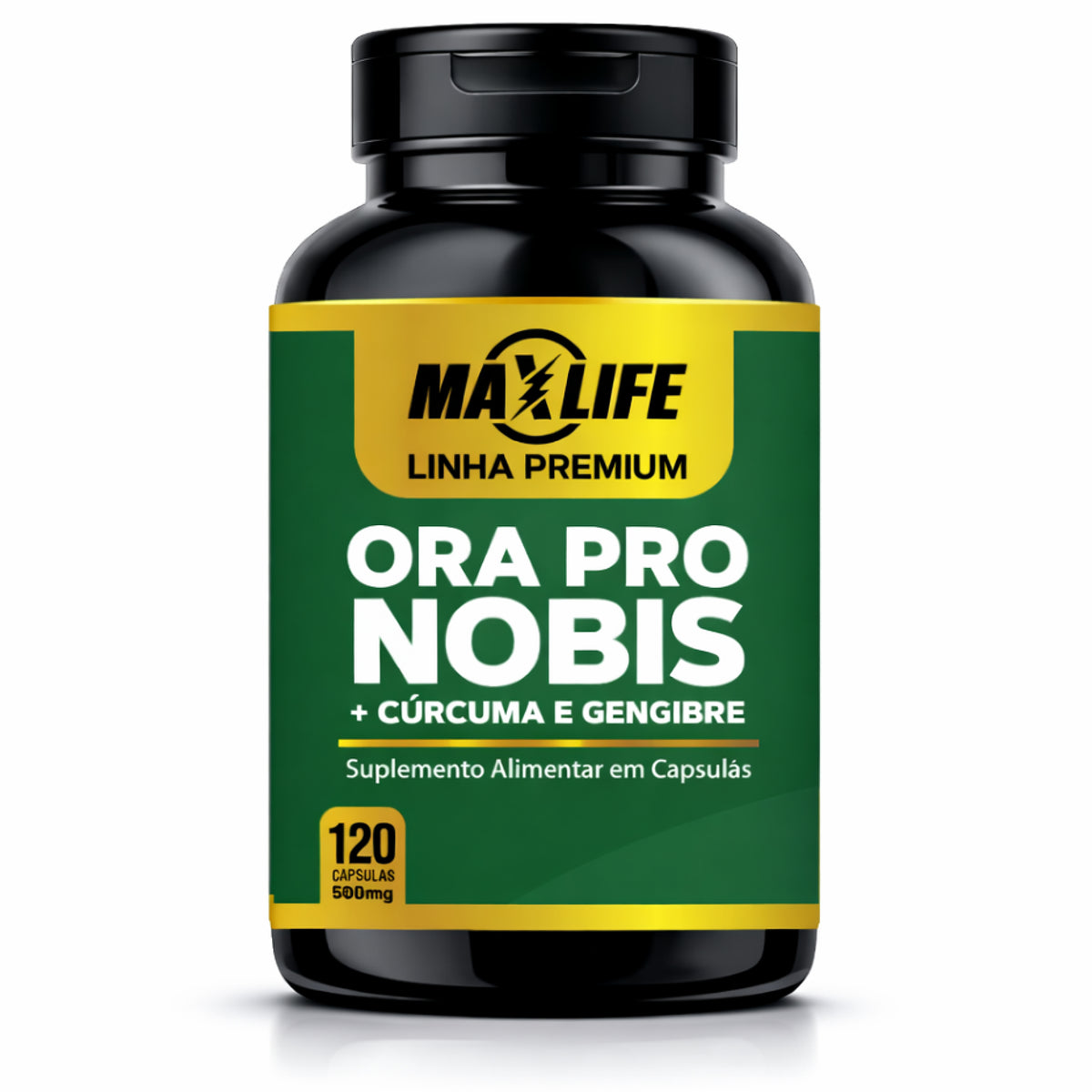 Ora-pro-nóbis com Cúrcuma e Gengibre - frasco de cápsulas MAXLIFE, Open7