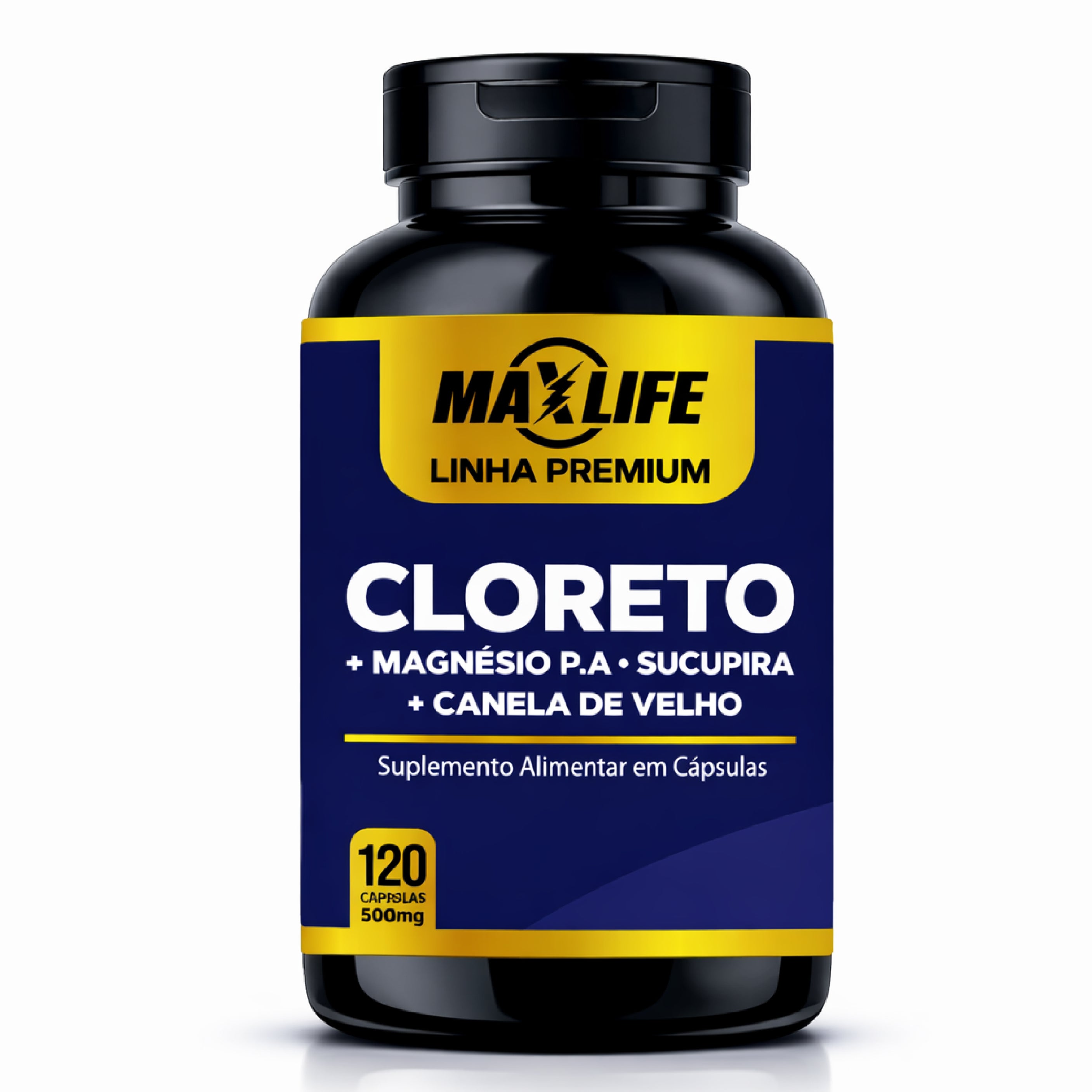 Cloreto de Magnésio P.A. + Sucupira e Canela de Velho Linha Premium MAXLIFE 120 Cápsulas 500mg