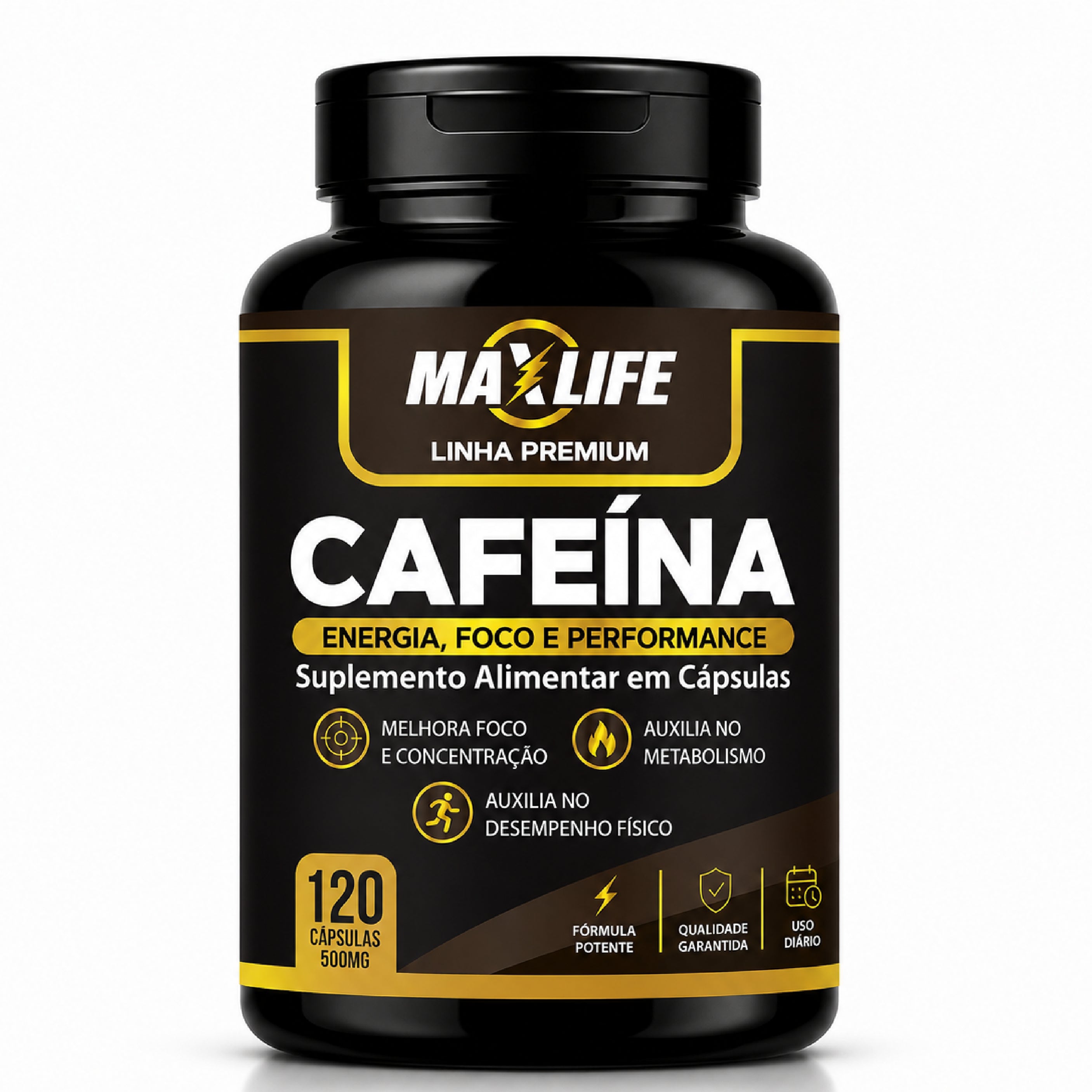 Cafeína Linha Premium MAXLIFE 120 Cápsulas 500mg